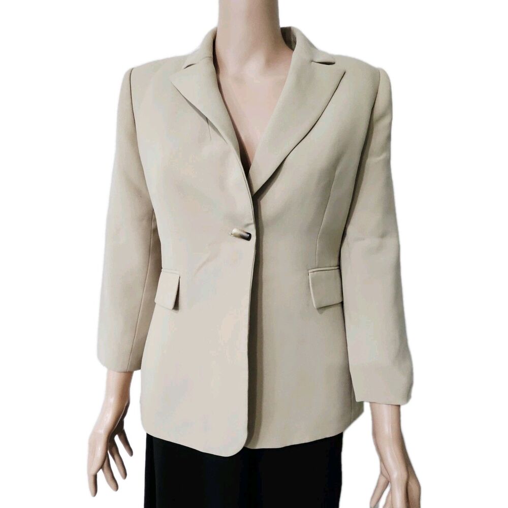 Tahari Arthur S. Levine Beige Single-Breasted Blazer Size 4
